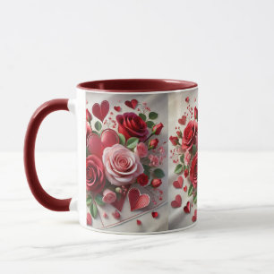 Liebe  Rote Rosen und Herzen Valentinstag Tasse