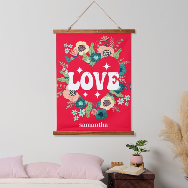Liebe Roter Valentinstag Wandteppich Mit Holzrahmen (Schlafzimmer)
