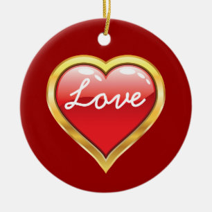 Liebe Rotes Goldenes Herz Valentinstag Keramikornament
