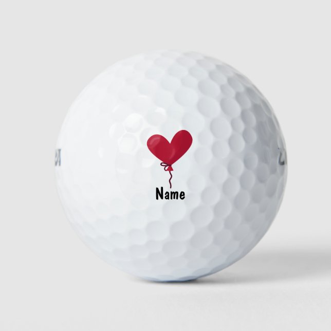 Liebe Rotes Herz Ballon für Golfer auf Valentine Golfball (Vorderseite)
