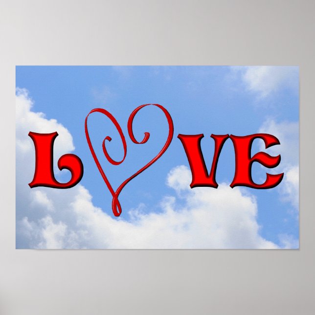 Liebe Rotes Herz Blauer Himmel Poster (Vorne)