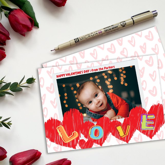 Liebe Rotes Herz Kinder Valentine Fotokarte Einladung (Red Hearts Love Kids Valentine Photo Card)