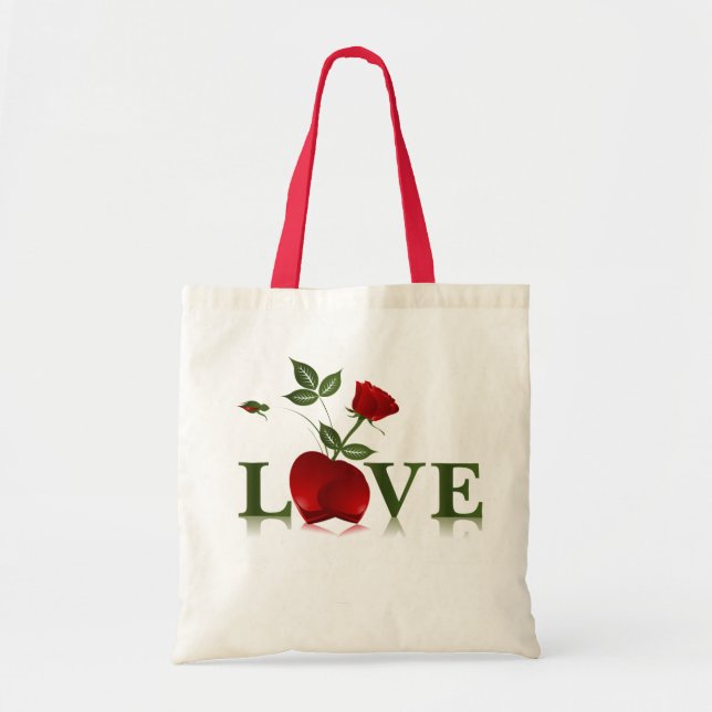 LIEBE - ROTES HERZ UND ROSE TRAGETASCHE (Vorne)
