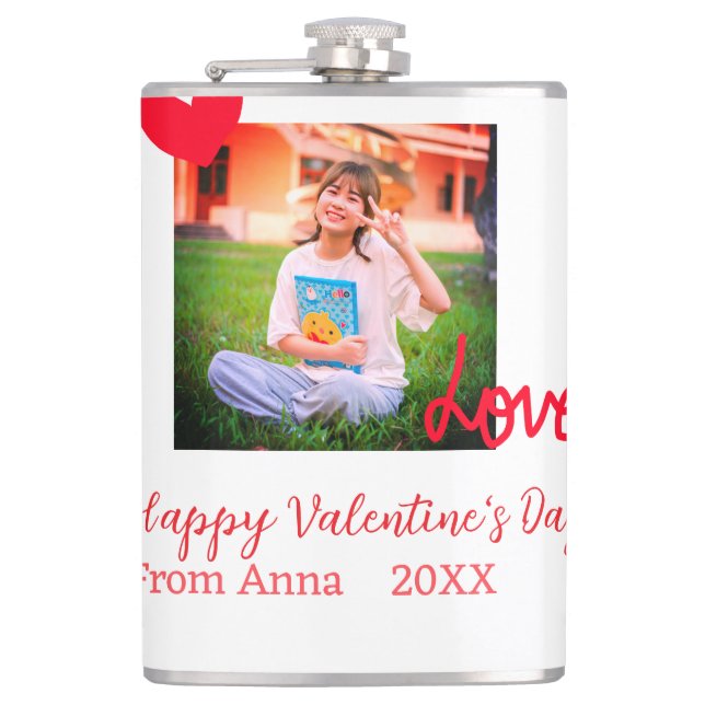 Liebe "Rotes Herz" - Valentinstag mit Fotonamento Flachmann (Vorderseite)