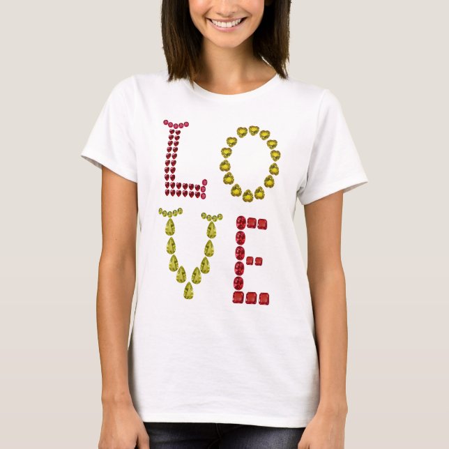 Liebe - Ruby und Gelbe Zitronenbeize Lettern T-Shirt (Vorderseite)