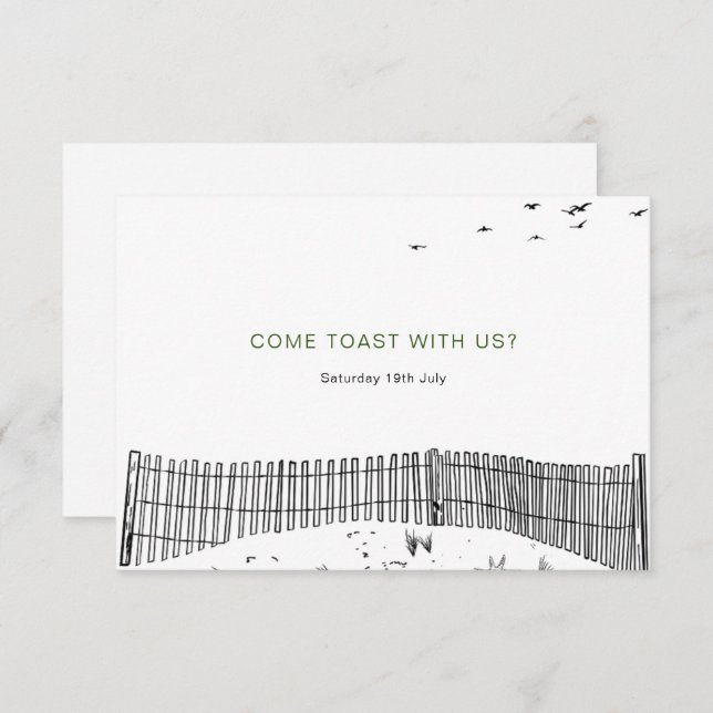 Liebe Sandy Beach Minimallinie Art Wedding RSVP Karte (Vorne/Hinten)