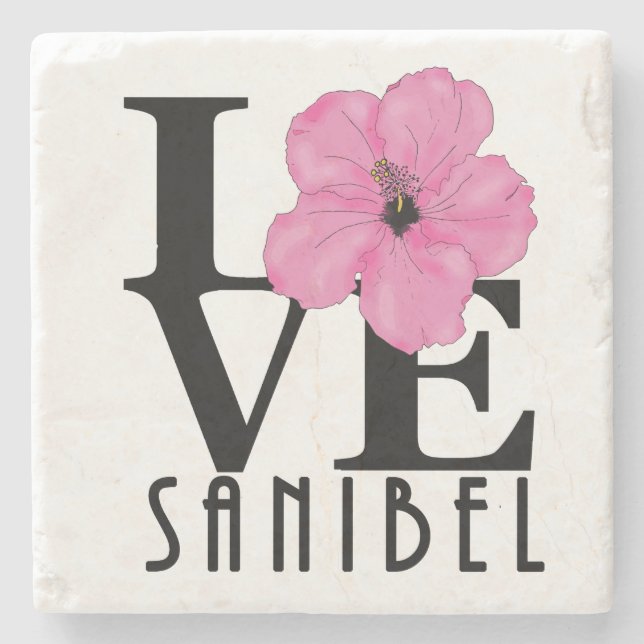 LIEBE Sanibel Pink Steinuntersetzer (Vorderseite)