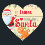 "Liebe, Santa" Gingerbret Custom Christmas Beige Herz-Aufkleber<br><div class="desc">Ein personalisierter und niedlicher Aufkleber "Mit Liebe,  Weihnachtsmann",  um Ihre Weihnachtsgeschenke anzubringen! Ändern Sie den Namen für ein individuelles Weihnachtsgeschenk vom Weihnachtsmann! Der Weihnachtsmann und ein Lebkuchenmann mit weihnachtlicher Vegetation auf beige/hellgelben Hintergrund.</div>