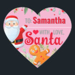 "Liebe, Santa" Lebkuchen Custom Christmas Pink Herz-Aufkleber<br><div class="desc">Ein personalisierter und niedlicher Aufkleber "Mit Liebe,  Weihnachtsmann",  um Ihre Weihnachtsgeschenke anzubringen! Ändern Sie den Namen für ein individuelles Weihnachtsgeschenk vom Weihnachtsmann! Der Weihnachtsmann und ein Lebkuchenmann mit Weihnachtsgrün auf rosa Hintergrund.</div>