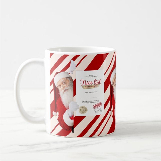 Liebe Santa Nice List Zertifikat Red Candy Stripe Kaffeetasse (Links)