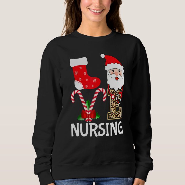 Liebe Santa Nursing Stethoscope Leopard Weihnachte Sweatshirt (Vorderseite)