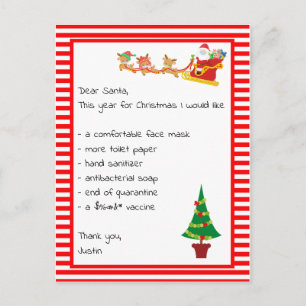 Liebe Santa Wish List Covid Quarantine Postkarte