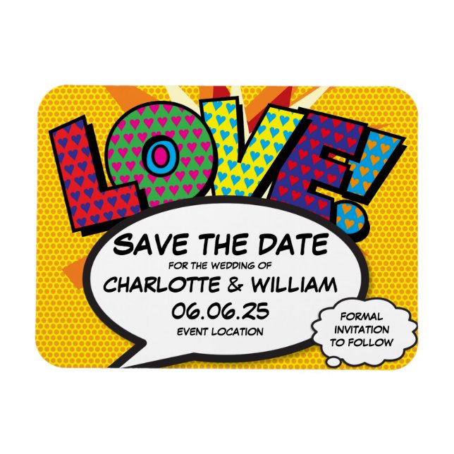 LIEBE Save the Date Fun Retro Comic Pop Art Magnet (Horizontal)