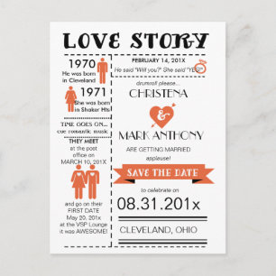 Liebe Save the Date Postkarte (Mandarine)