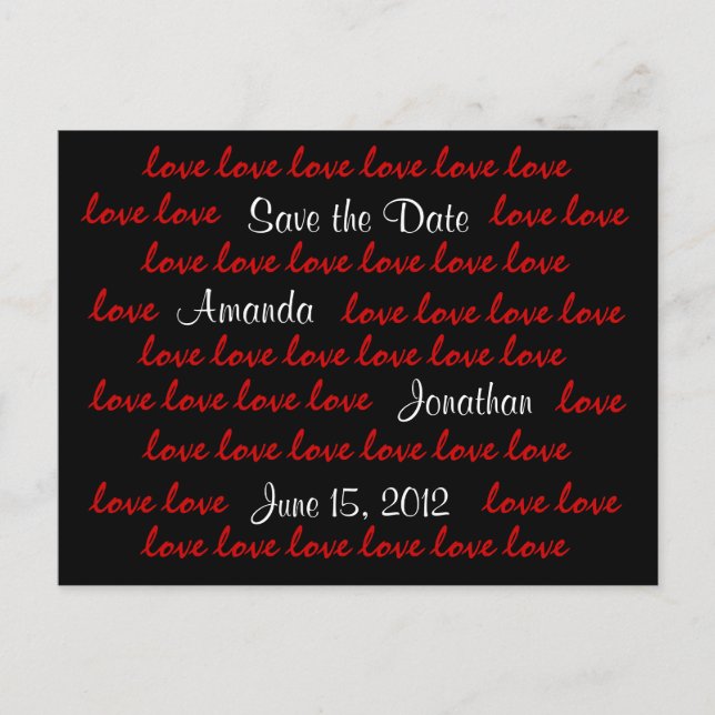 "Liebe" Save the Date Postkarte (schwarz) (Vorderseite)