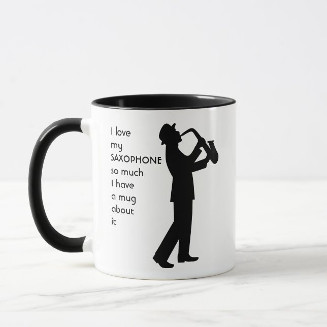 Liebe SAXOPHONE so viel ich so viel Spaß Zitat Tasse (Links)