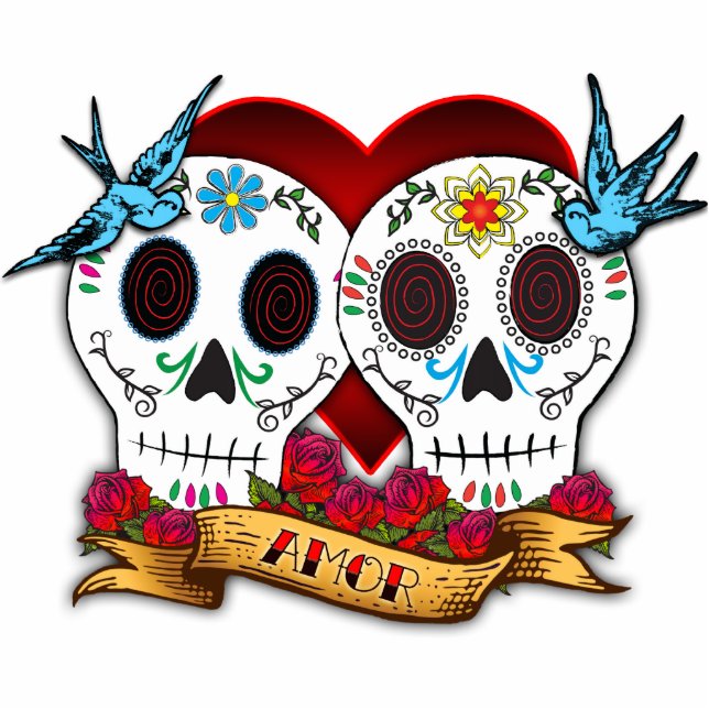 Liebe-Schädel-Skulptur/Kuchen-Deckel Freistehende Fotoskulptur (Vorne)