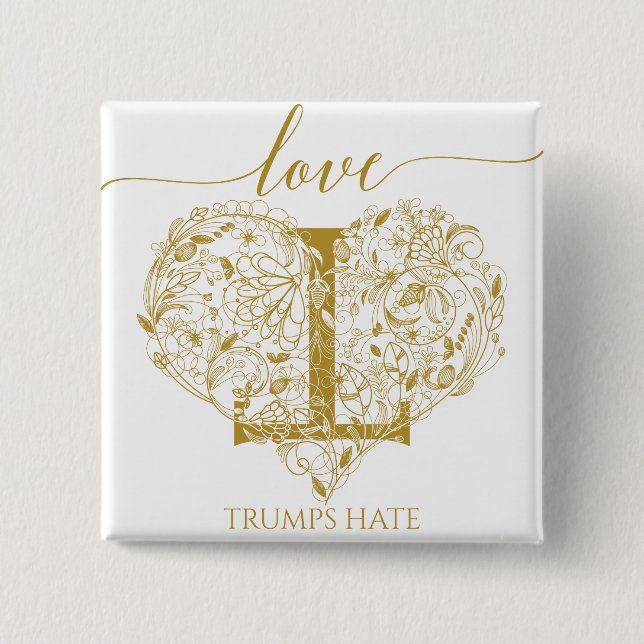 Liebe schlägt Hass Pin - Florales Herz und inverse Button (Vorderseite)