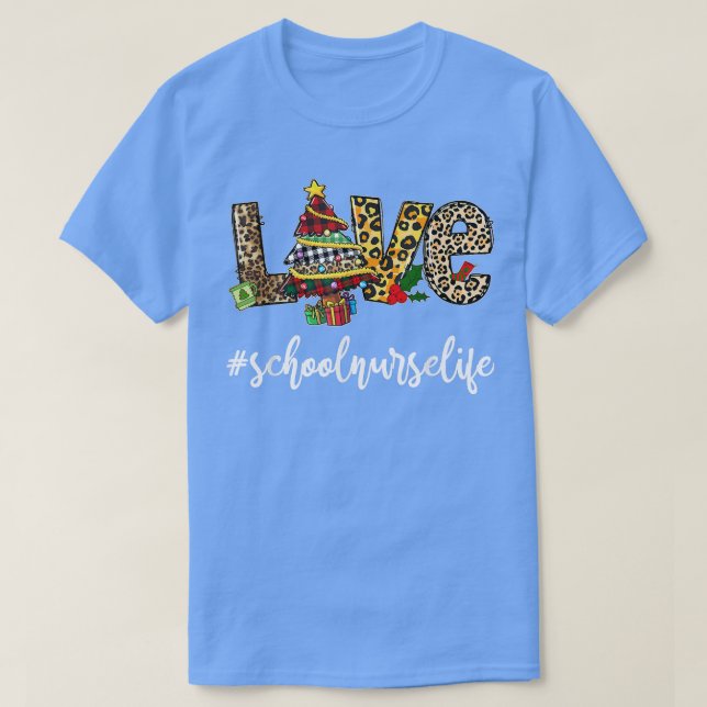 LIEBE School Nurse Life Leopard Weihnachtsbaum Kra T-Shirt (Design vorne)
