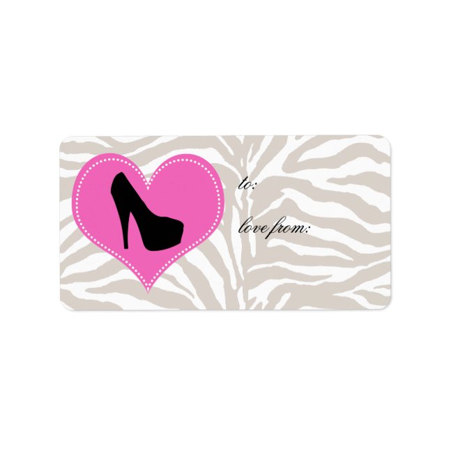 Liebe Schuft Label Sticker Zebra High Heel Shoe Adressaufkleber (Vorne)