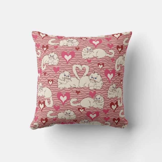 Liebe Schwanz von Katzen mit Herz und Streifen ros Kissen (Rückseite)