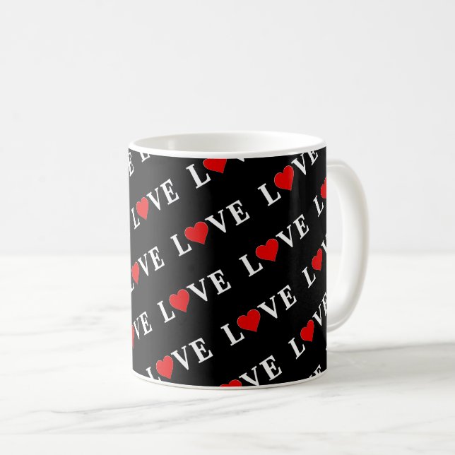 LIEBE Schwarz und Weiß Minimalistisch Elegant Kaffeetasse (VorderseiteRechts)