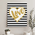 Liebe Schwarz-Weiß-Glitzer Streifen Leinwanddruck<br><div class="desc">Schöne moderne trendige Schrift-Schrift-Schrift zitieren. "Liebe" Mit einem hübschen vergoldeten Metallrahmen aus Glitzer und goldenen Buchstaben mit schwarz-weiß Streifen.</div>