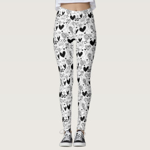 Liebe Schwarz-weiß Hearts Leggings