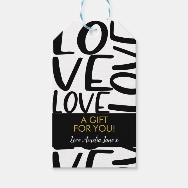 Liebe Schwarz-weiß Minimalistisch Geschenkanhänger (Vorderseite)