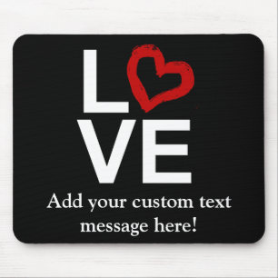LIEBE, Schwarzweiss mit rotem skizziertem Herzen Mousepad