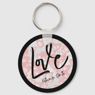 Liebe - Schwebende rosa Herzchen - Ihr Name Schlüsselanhänger