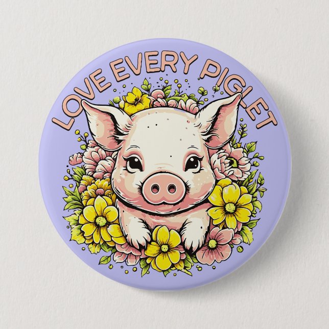Liebe Schweine in Blume Button (Vorderseite)
