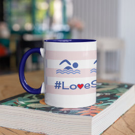 Liebe schwimmen hashtag zitieren rosa Streifen Zweifarbige Tasse