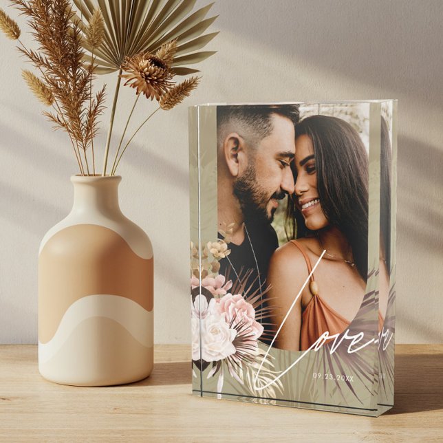 Liebe Script Boho Wasserfarbe Blumenstrauß Arch Fotoblock (Love Script Boho Watercolor Floral Keepsake Arch Photo Block)