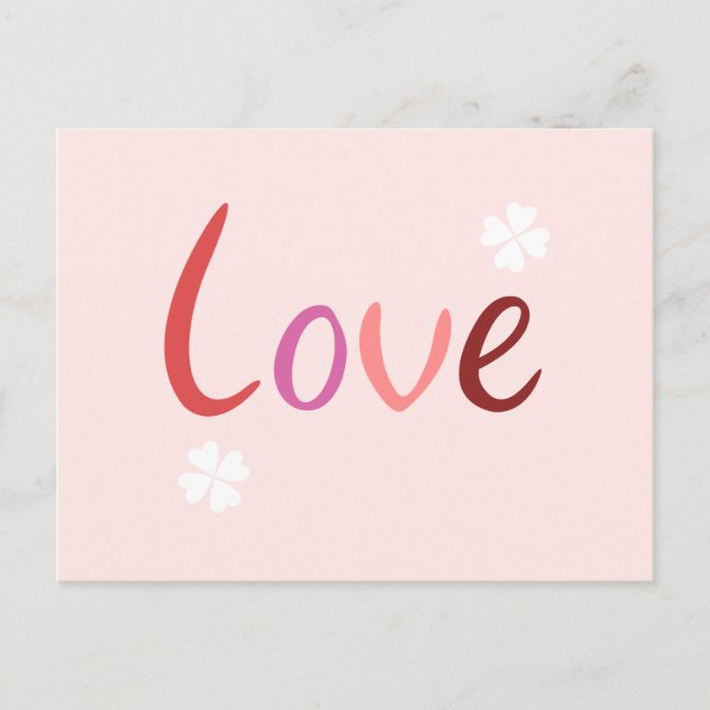Liebe Script Design Pinks Reds & White Postkarte (Vorderseite)