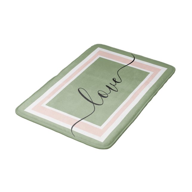 Liebe Script geometrisch grün und rosa Badematte (Schrägansicht)