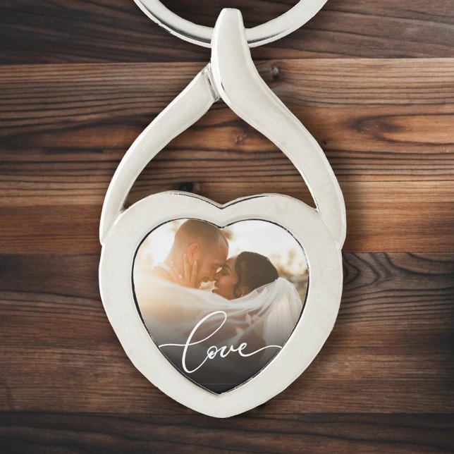 Liebe Script Heart Newlywed Custom Foto Schlüsselanhänger (Von Creator hochgeladen)