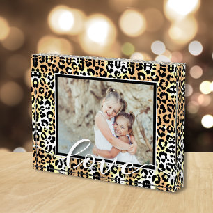 LIEBE Script Overlay Leopard Tiermuster Fotoblock
