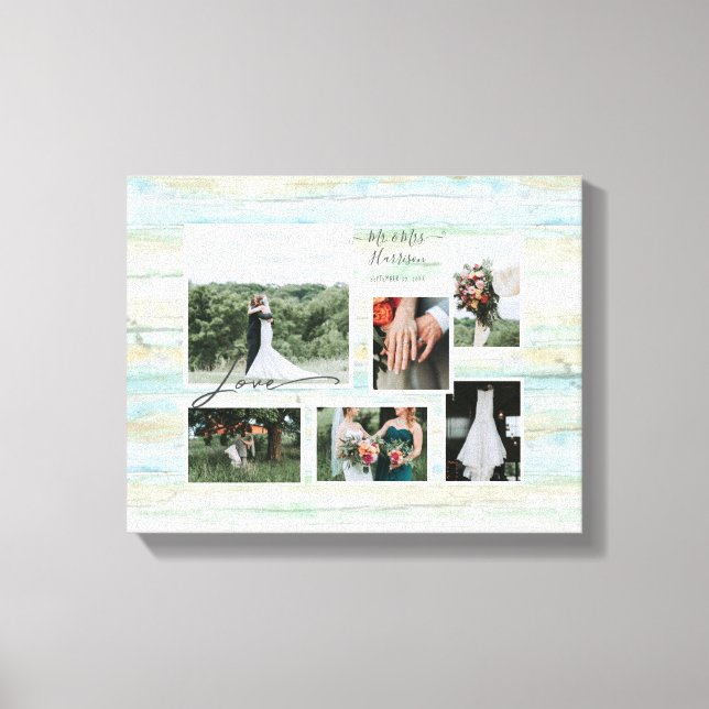 Liebe Script Rustic Beach Wedding Collage 6 Foto Leinwanddruck (Vorderseite)