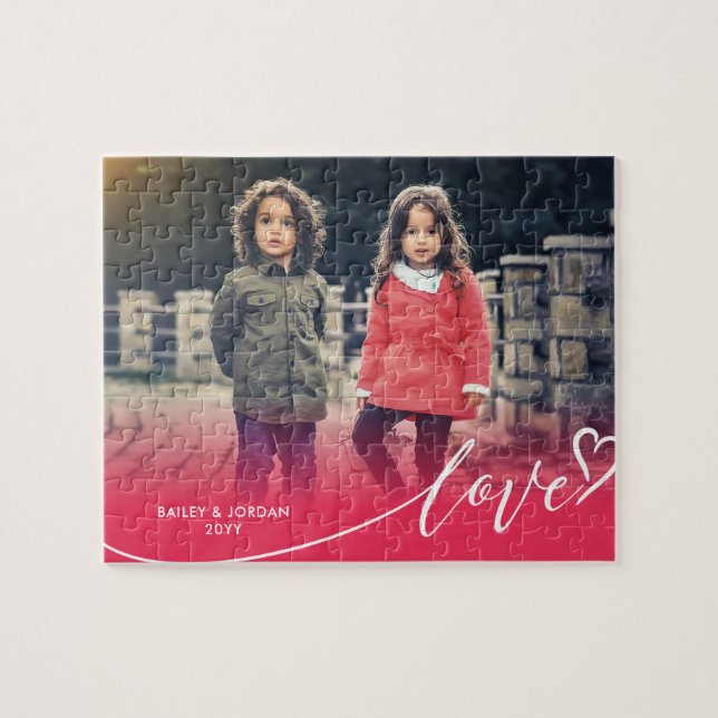 Liebe Script Valentinstag Foto Puzzle (Horizontal)
