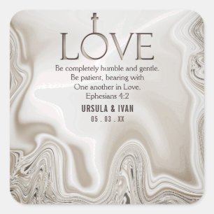 Liebe Scripture Verse Ephesians 4:2 Hochzeit Quadratischer Aufkleber