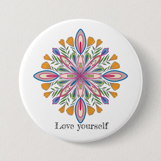 Liebe selbst Mandala Blume Button (Vorderseite)