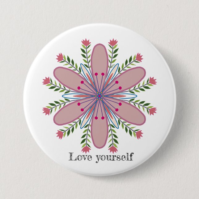 Liebe selbst Mandala Blume Button (Vorderseite)