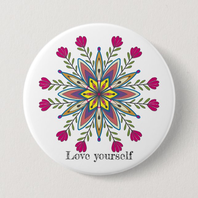 Liebe selbst Mandala Blume Button (Vorderseite)
