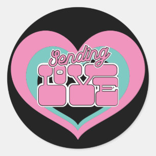 Liebe senden Retro-Herz Schwarz Pink Mint Runder Aufkleber
