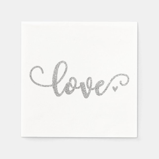 Liebe-Servietten, Schriftart aus Silber, Glitzer Serviette (Vorderseite)