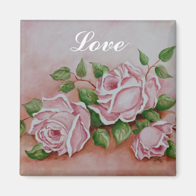 Liebe Shabby Chic Vintag Rosa Rosenmalerei Magnet (Vorne)