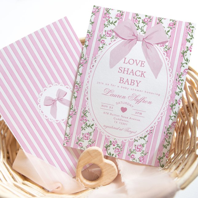Liebe Shack Baby Pink Bow Coquette Babydusche Einladung (Von Creator hochgeladen)