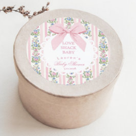 Liebe Shack Baby Pink Bow Rose Babydusche Runder Aufkleber