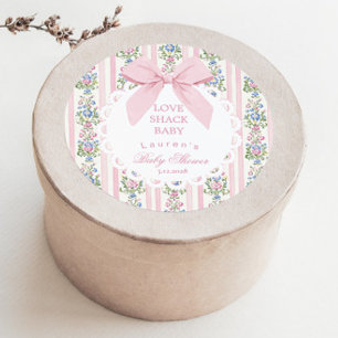 Liebe Shack Baby Pink Bow Rose Babydusche Runder Aufkleber